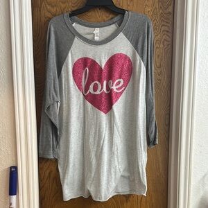 Gray and Pink Heart Love Raglan Shirt